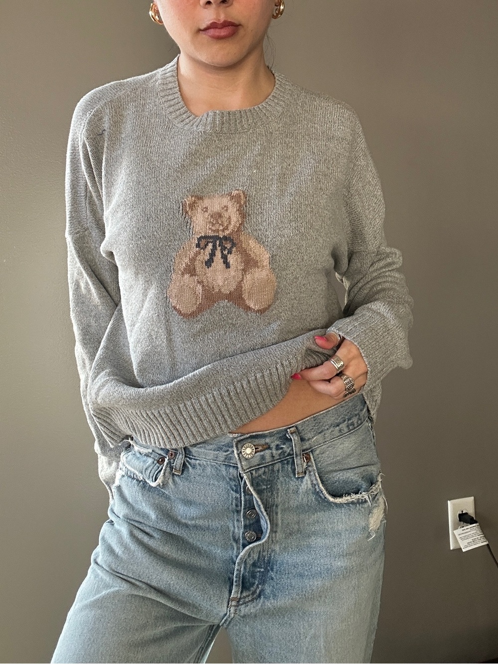 Gray Teddy bear Crewneck Sweater